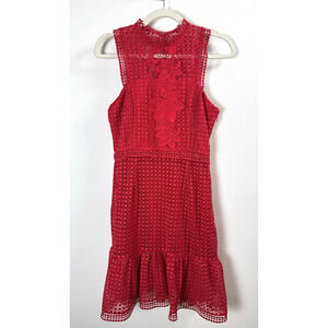 Whistles Crochet Lace Sheath Dress Coquette Date Bohemian Sexy Valentine Red 6